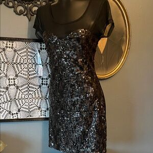Elegant Black Sequin Mini Dress